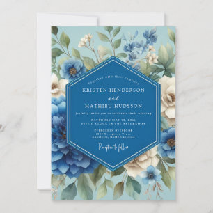 Saphirblaue malerische Blütenhochzeit Einladung
