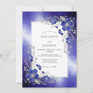 Saphirblaue prächtige Winterhochzeit Einladung