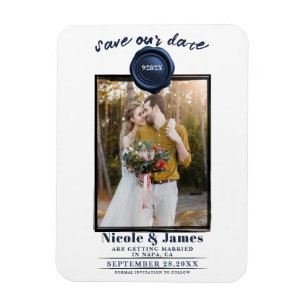 Saphirblaue Wachssiegel-Foto-Hochzeit Save the Dat Magnet