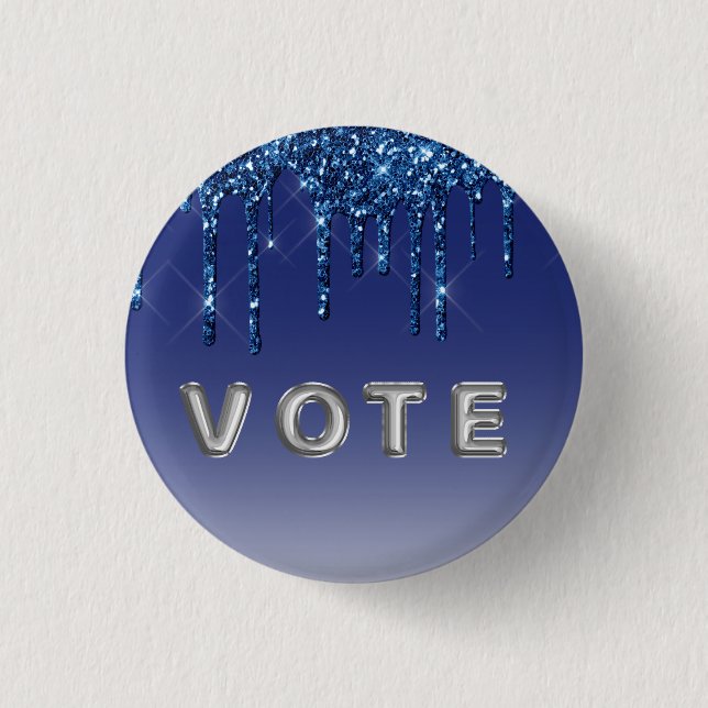 Saphirblauer Glitter-Tropfen Button (Vorderseite)