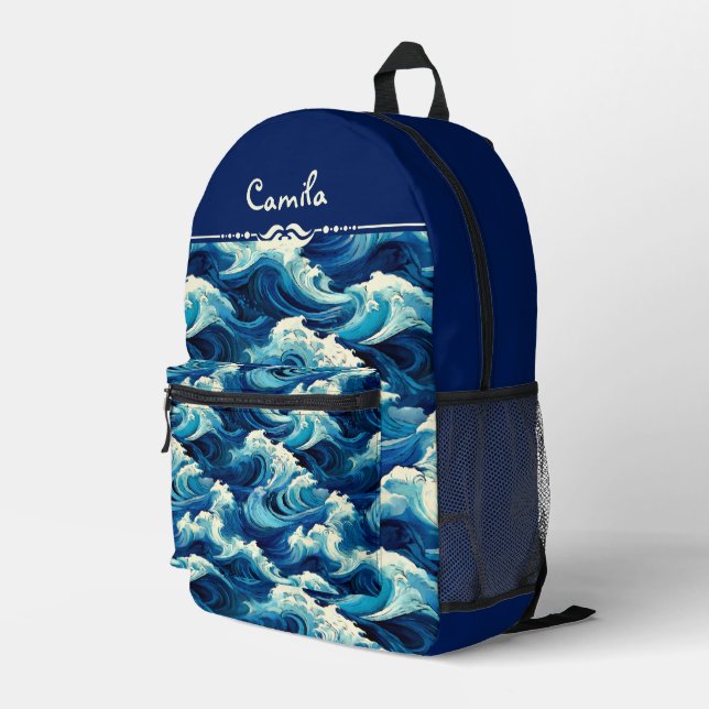 Saphirblauer Ozean Bedruckter Rucksack (Rückseitige Ecke Rechts)