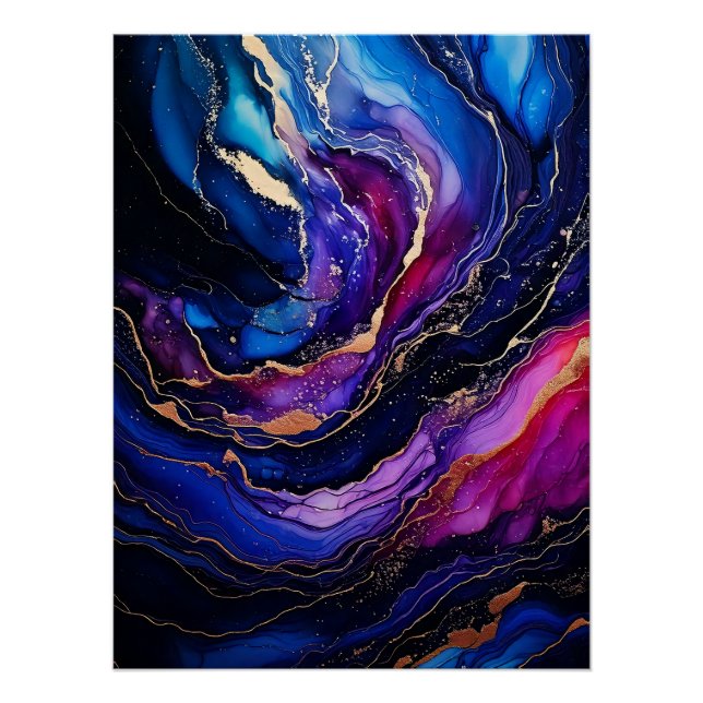 Saphire Amethyst Gold Tinte Malerei Poster (Vorderseite)