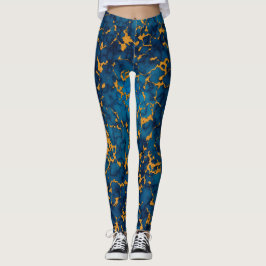 Saphire Blue and Gold Marmor Texture Design Leggings