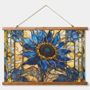 Saphire Blue N Gold gefestigte Glasblässe Sonnenbl Wandteppich Mit Holzrahmen