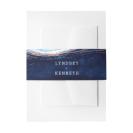 Saphire Blue Rose Gold Geode Wedding Monogram Einladungsbanderole