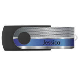 Saphire Blue und Silver Mesh Metal Print USB Stick