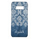 Saphire Blue Vintag Damask Muster und Name Case-Mate Samsung Galaxy Hülle (Rückseite)