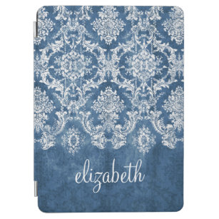 Saphire Blue Vintag Damask Muster und Name iPad Air Hülle