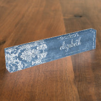 Saphire Blue Vintag Damask Muster und Name