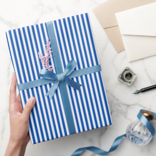 Saphire Blue & White Streifen Geschenkpapier