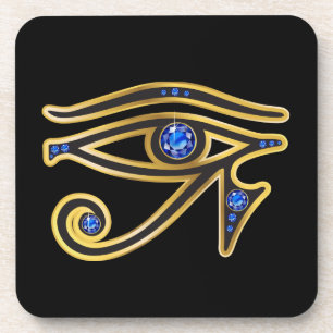 Saphire Eye of Ra in Gold Cork Untersetzer