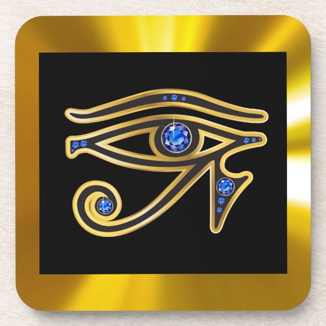 Saphire Eye of Ra in Gold Cork Untersetzer (Vorderseite)