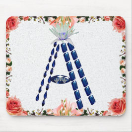 Saphire Gemstone Botanical Blue Initialbrief A Mousepad