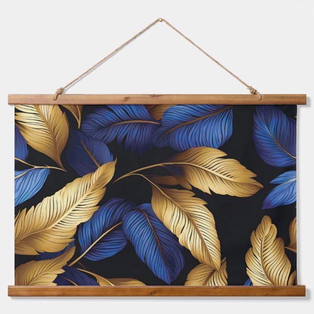 Saphire Starlit Symphony Botanical Wandteppich Mit Holzrahmen (Vorne)