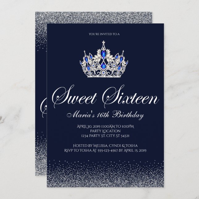 Saphire Sweet 16 Einladungen zum Geburtstag (Vorne/Hinten)