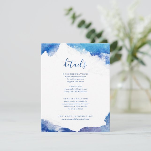Saphire Tide Wedding Details Beilage Karte (Stehend Vorderseite)