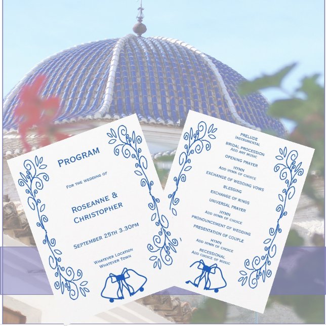 Saphire Wedding Program Bells Scrollwork Design Programm (Sapphire wedding program bells and scrollwork design)