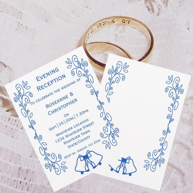 Saphire Wedding Reception Einladung Bells (Sapphire wedding reception invitation bells and scrollwork design)