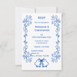 Saphire Wedding RSVP Card Bells Scrollwork