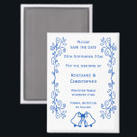 Saphire Wedding Save the Date Magnet Bells<br><div class="desc">Hochzeit speichern Sie das Design der Datums-Magneten Glocken. Passen Sie diese blaue Hochzeit auf,  speichern Sie den Datums-Magneten mit Ihren Hochzeitsdetails. Wenn Sie Hilfe bei der Anpassung benötigen,  kontaktieren Sie uns über den Link auf dieser Seite. Saphir farbene Glocken Design personalisierte Hochzeit speichern das Datum Magnet</div>