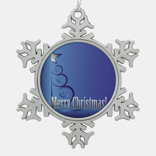 Saphire Weihnachtsbaum Schneeflocken Zinn-Ornament (Vorderseite)