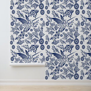 Saphirweißer Kolibri-Mexikanischer Talavera-Mosaik Tapete