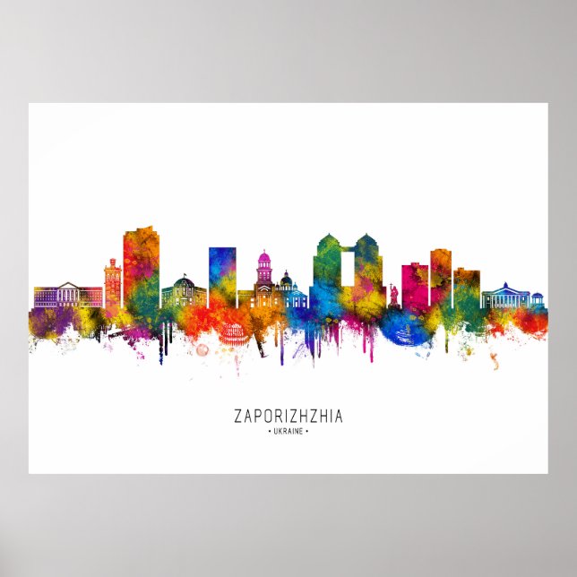 Saporischschja Ukraine Skyline Poster (Vorne)