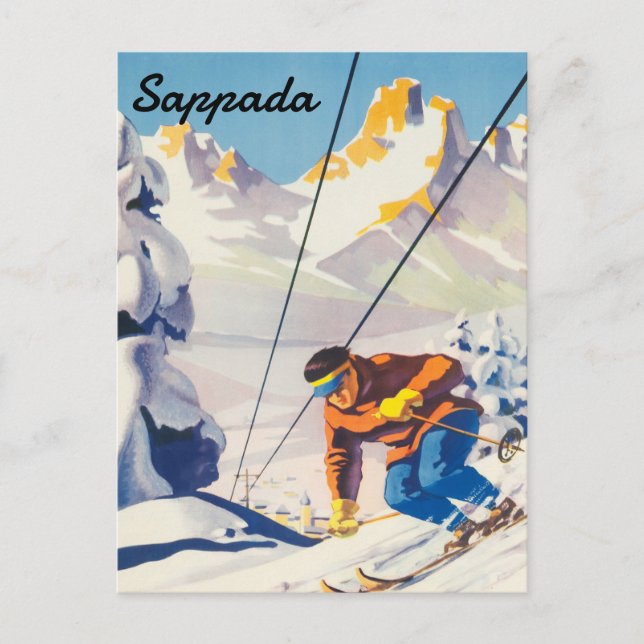 Sappada, Mann auf der Skipiste, Italien Postkarte (Vorderseite)
