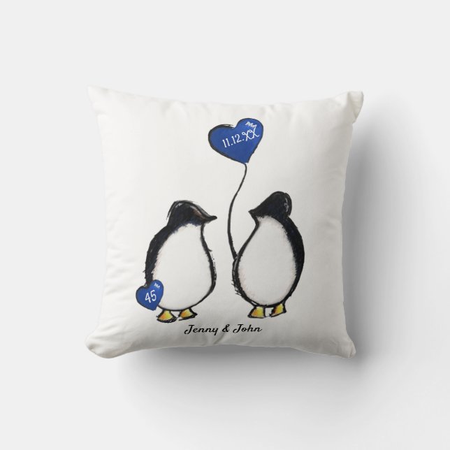 Sapphire 45. Hochzeitstag Pinguin Geschenk Kissen (Vorderseite)