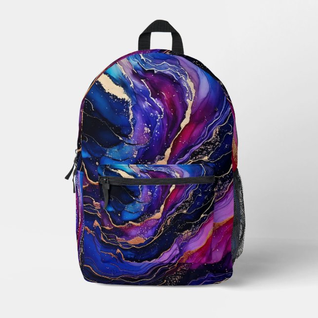 Sapphire Amethyst Alcohol Ink Bedruckter Rucksack (Vorderseite)
