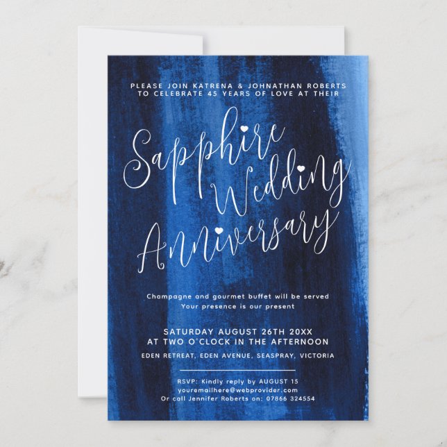Sapphire blue abstrakt 45. Hochzeitstag Einladung (Vorderseite)