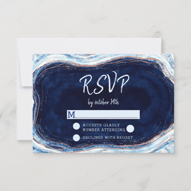 Sapphire Blue Agate Geode Wedding RSVP Response Karte (Vorderseite)