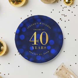 Sapphire Blue Bokeh freut sich auf 40 Jahre Geburt Pappteller