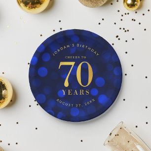 Sapphire Blue Bokeh freut sich auf 70 Jahre Geburt Pappteller