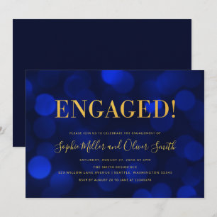 Sapphire Blue Bokeh Imitats Gold Engagement Party Einladung