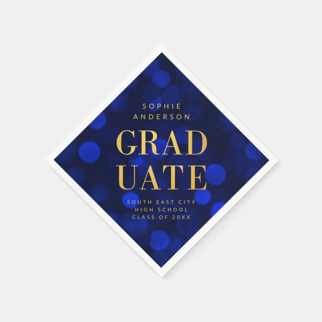 Sapphire Blue Bokeh Lights Imitate Gold Graduate Serviette (Ecke)