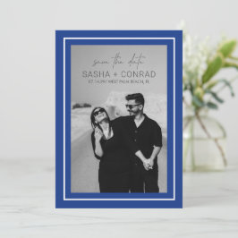 Sapphire Blue Bold Border Foto Moderne Hochzeit Save The Date