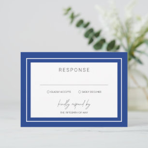 Sapphire Blue Bold Border Moderne Hochzeit RSVP Karte