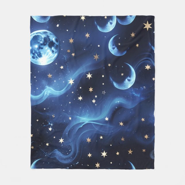 Sapphire Blue Celestial Moon Blanket – Luxury Seam Fleecedecke (Vorderseite)