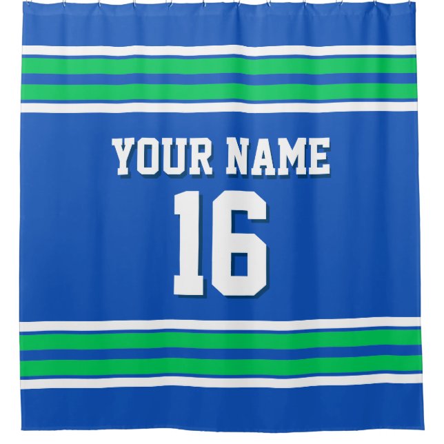 Sapphire Blue Emerald Green Stripes Sports Jersey Duschvorhang (Vorderseite)