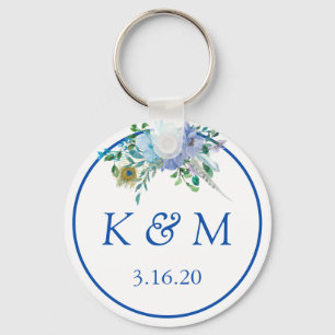 Sapphire Blue Floral Monogram Gastgeschenk Hochzei Schlüsselanhänger