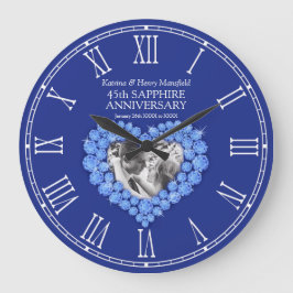 Sapphire blue Foto Herzens 45. Hochzeitstag Große Wanduhr