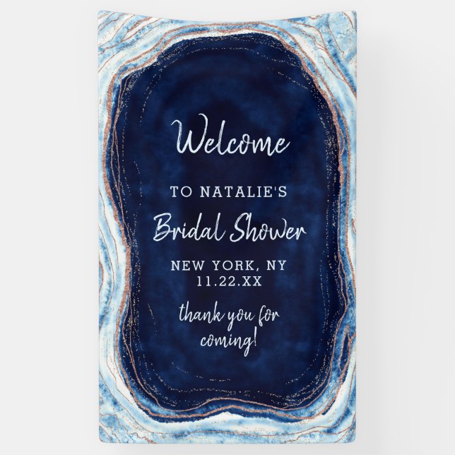 Sapphire Blue Geode Slice Brautparty Willkommen Banner (Vertikal)