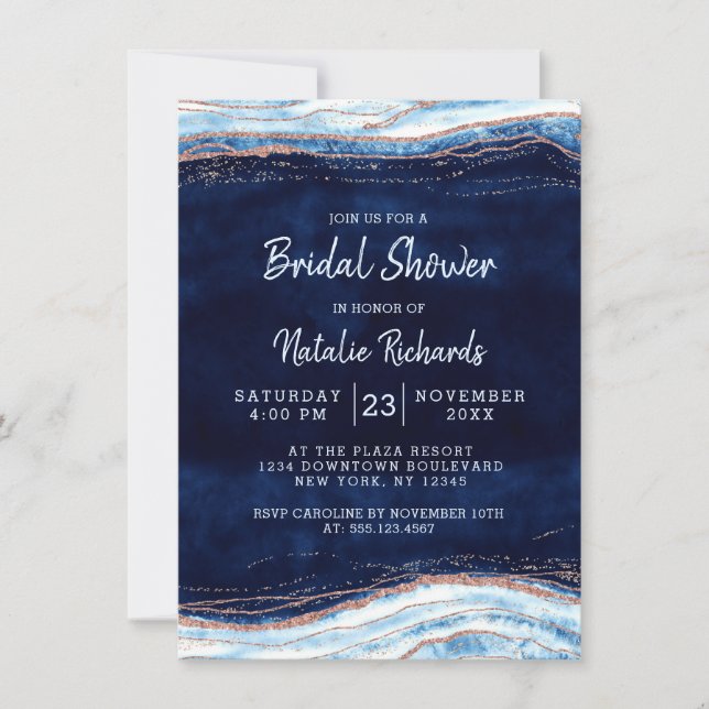 Sapphire Blue Geode Slice Wedding Brautparty Einladung (Vorderseite)