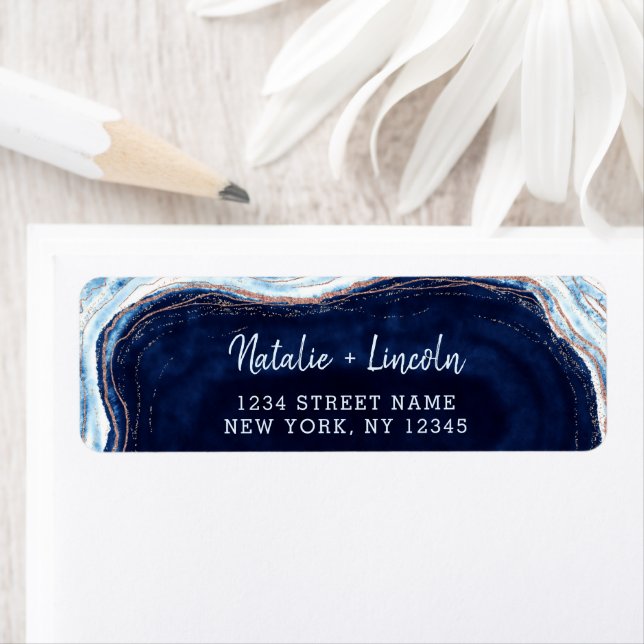 Sapphire Blue Geode Slice Wedding Rücksendeadresse (Insitu)