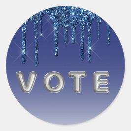 Sapphire Blue Glitter Drip Runder Aufkleber