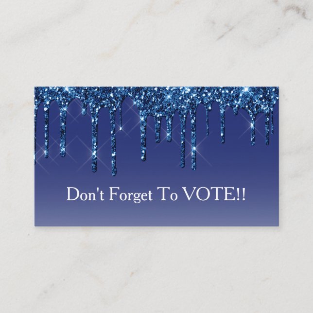 Sapphire Blue Glitter Drip Vote Reminder Visitenkarte (Vorderseite)