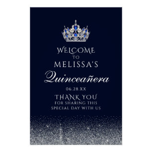 Sapphire Blue Glitzer Quinceanera Begrüßungszeiche Poster