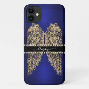 Sapphire Blue Gold Angel Wings w Diamond Jewels Case-Mate iPhone Hülle
