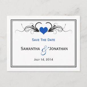 Sapphire Blue Heart Black Wirbel Save the Date Ankündigungspostkarte